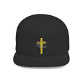 Embroidered Gold Cross Snapback Hat — Faith-Inspired Flat Bill Cap