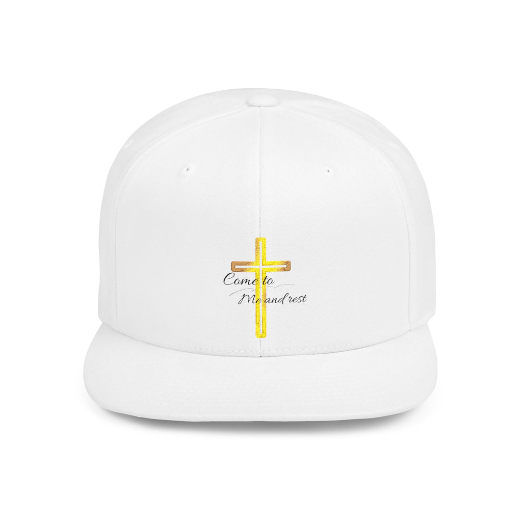Embroidered Gold Cross Snapback Hat — 'Grace & Mercy' Christian Flat-Bill Cap