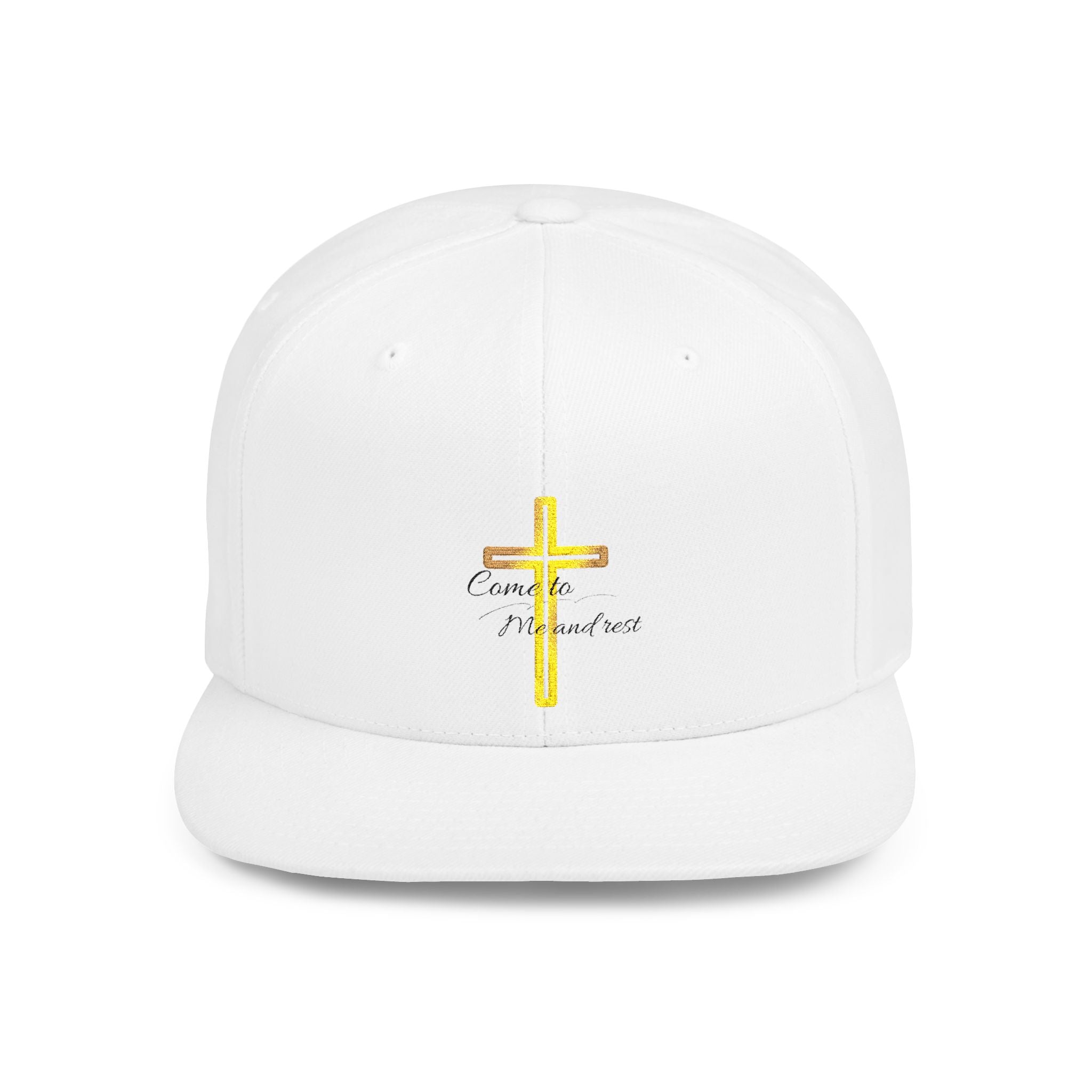 Embroidered Gold Cross Snapback Hat — 'Grace & Mercy' Christian Flat-Bill Cap