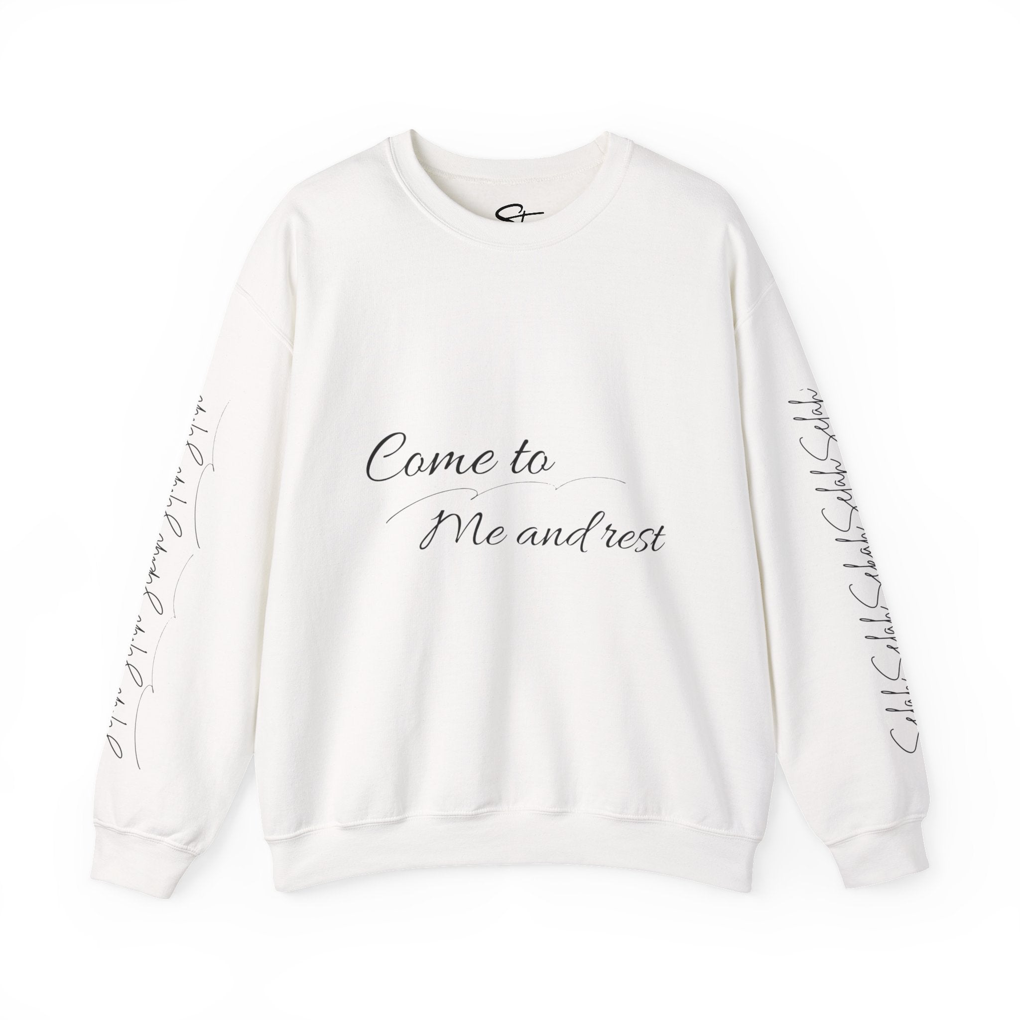 Come to Me and Rest Crewneck Sweatshirt — Minimal Script Comfort Pullover