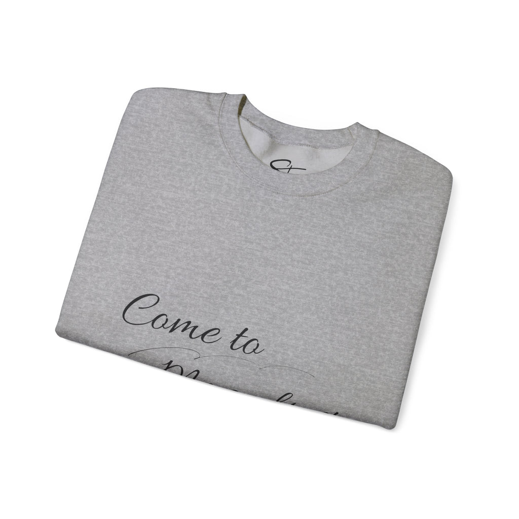 Come to Me and Rest Crewneck Sweatshirt — Minimal Script Comfort Pullover