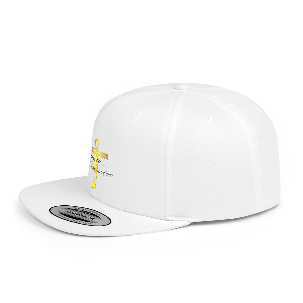 Embroidered Gold Cross Snapback Hat — 'Grace & Mercy' Christian Flat-Bill Cap