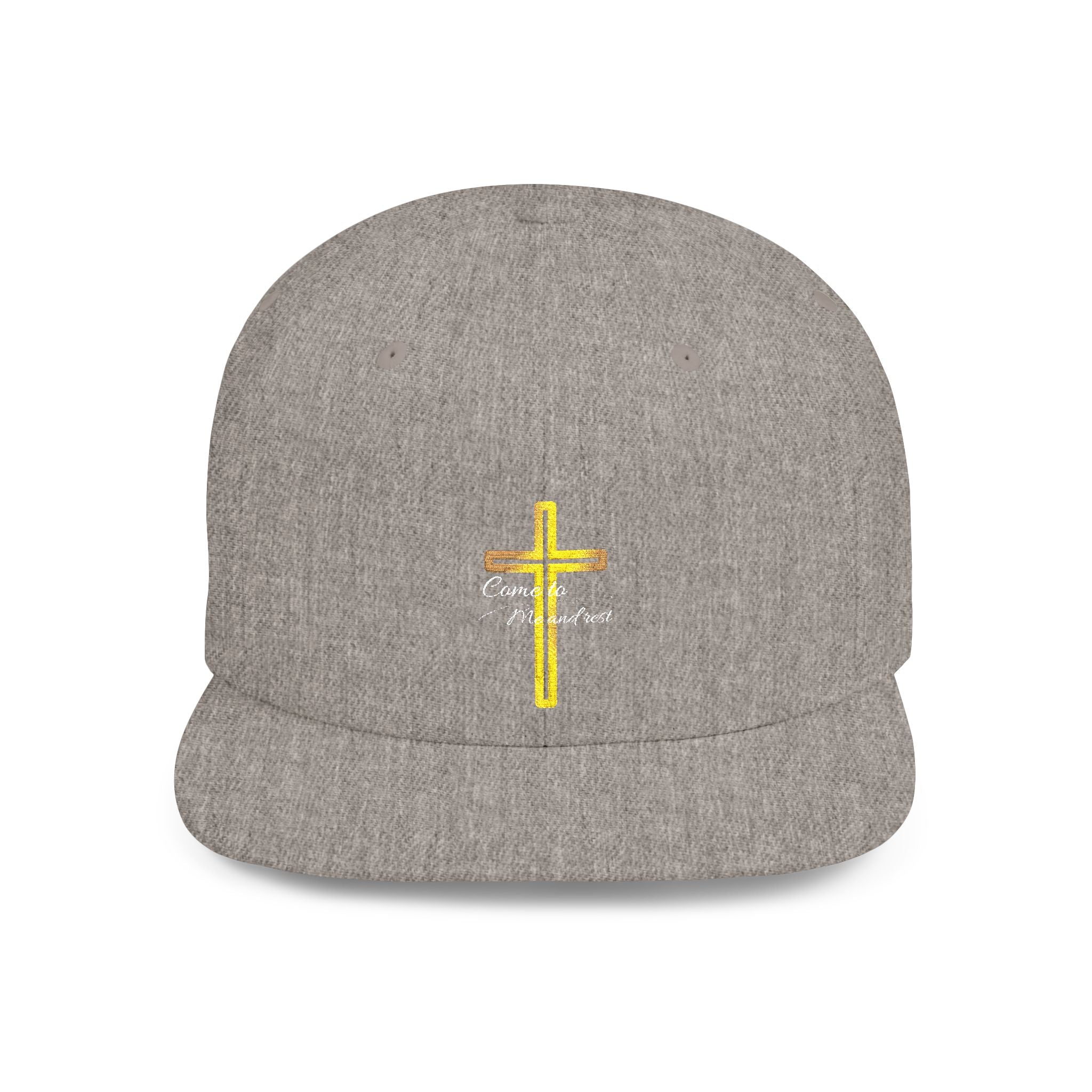 Embroidered Gold Cross Snapback Hat — Faith-Inspired Flat Bill Cap