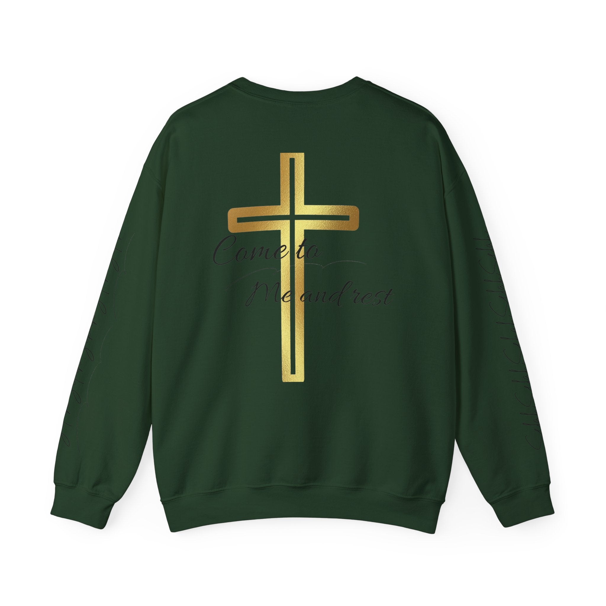Christian Cross Sweatshirt — "Come to Me and Rest" Inspirational Crewneck
