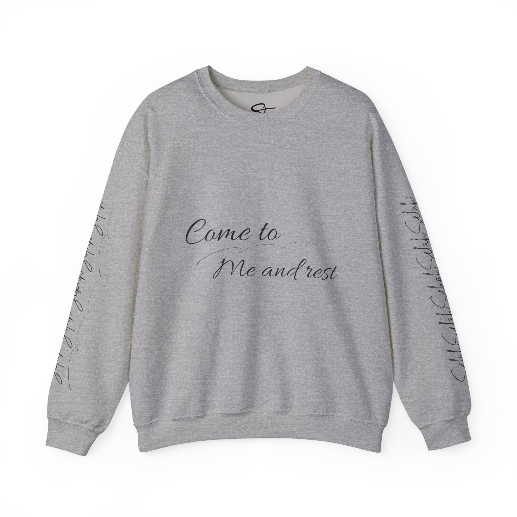 Come to Me and Rest Crewneck Sweatshirt — Minimal Script Comfort Pullover
