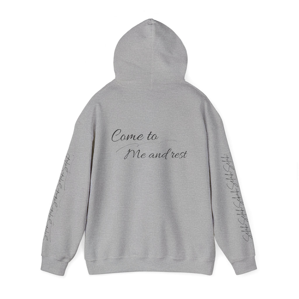 Come to Me and Rest Hoodie – Inspirational Script Religious Pullover