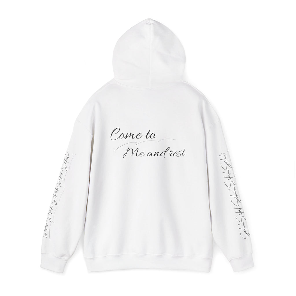 Come to Me and Rest Hoodie – Inspirational Script Religious Pullover