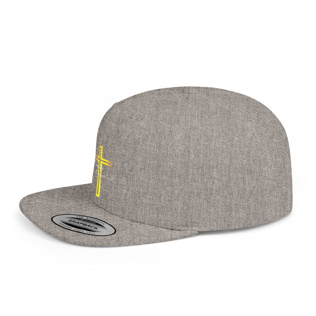Embroidered Gold Cross Snapback Hat — Faith-Inspired Flat Bill Cap