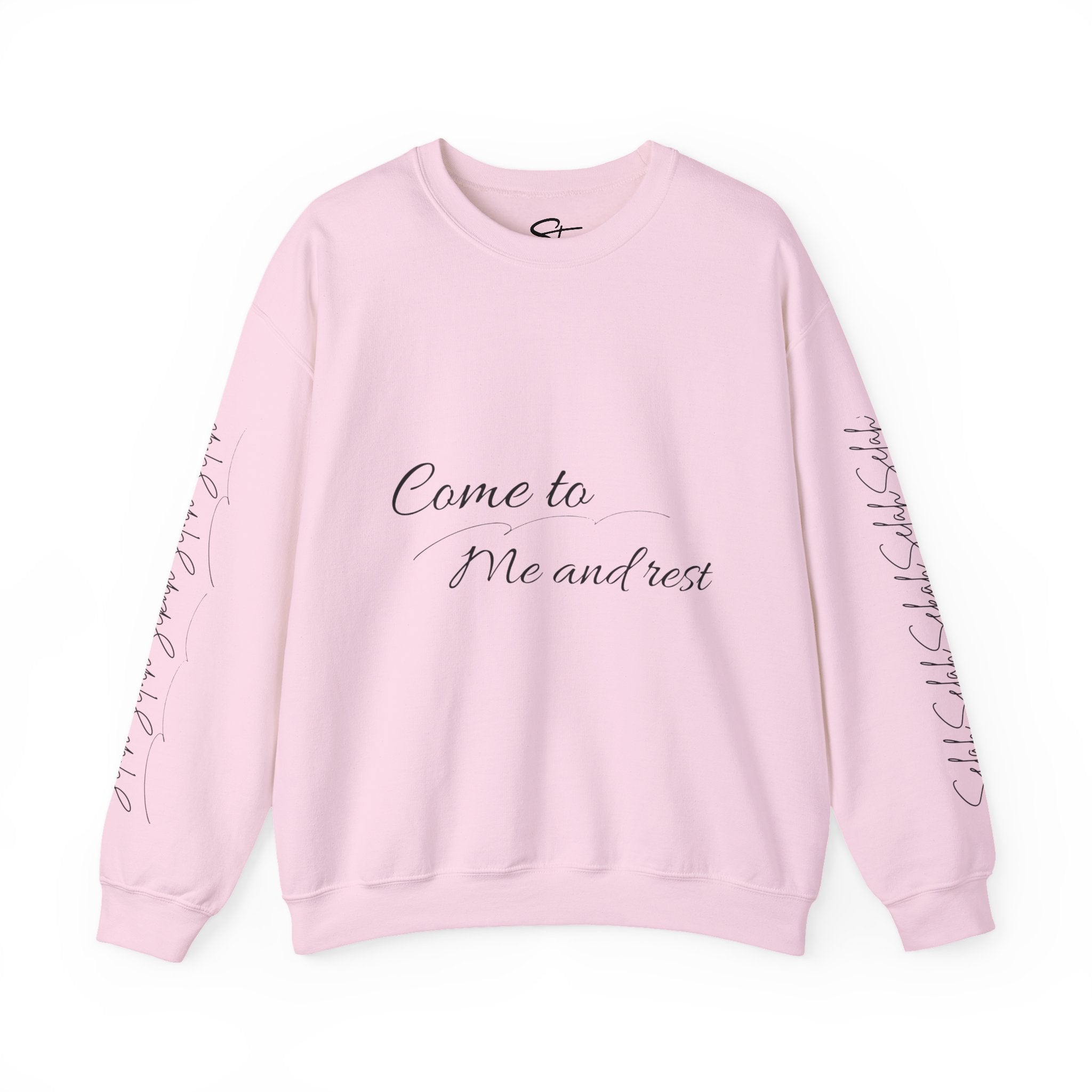 Come to Me and Rest Crewneck Sweatshirt — Minimal Script Comfort Pullover