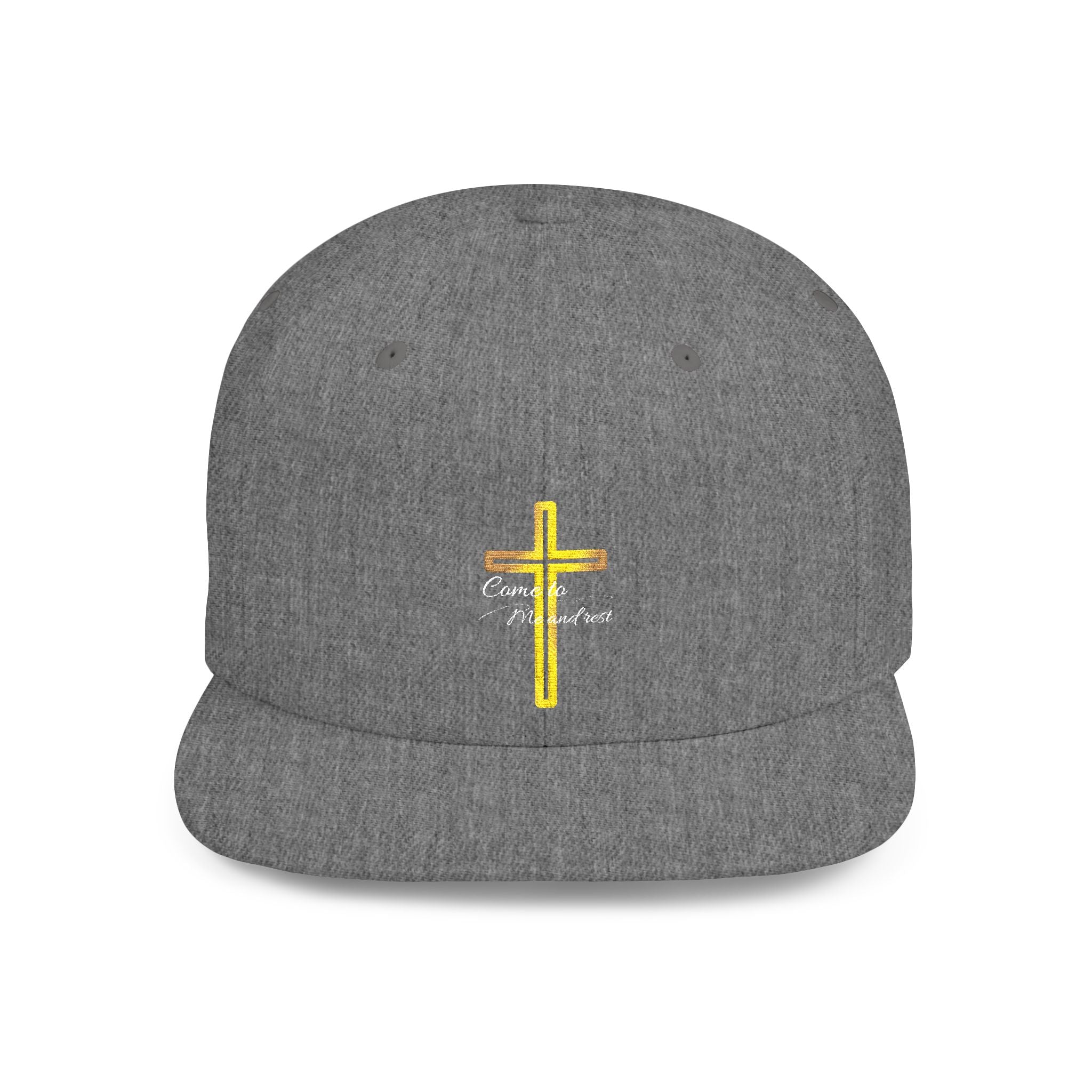 Embroidered Gold Cross Snapback Hat — Faith-Inspired Flat Bill Cap