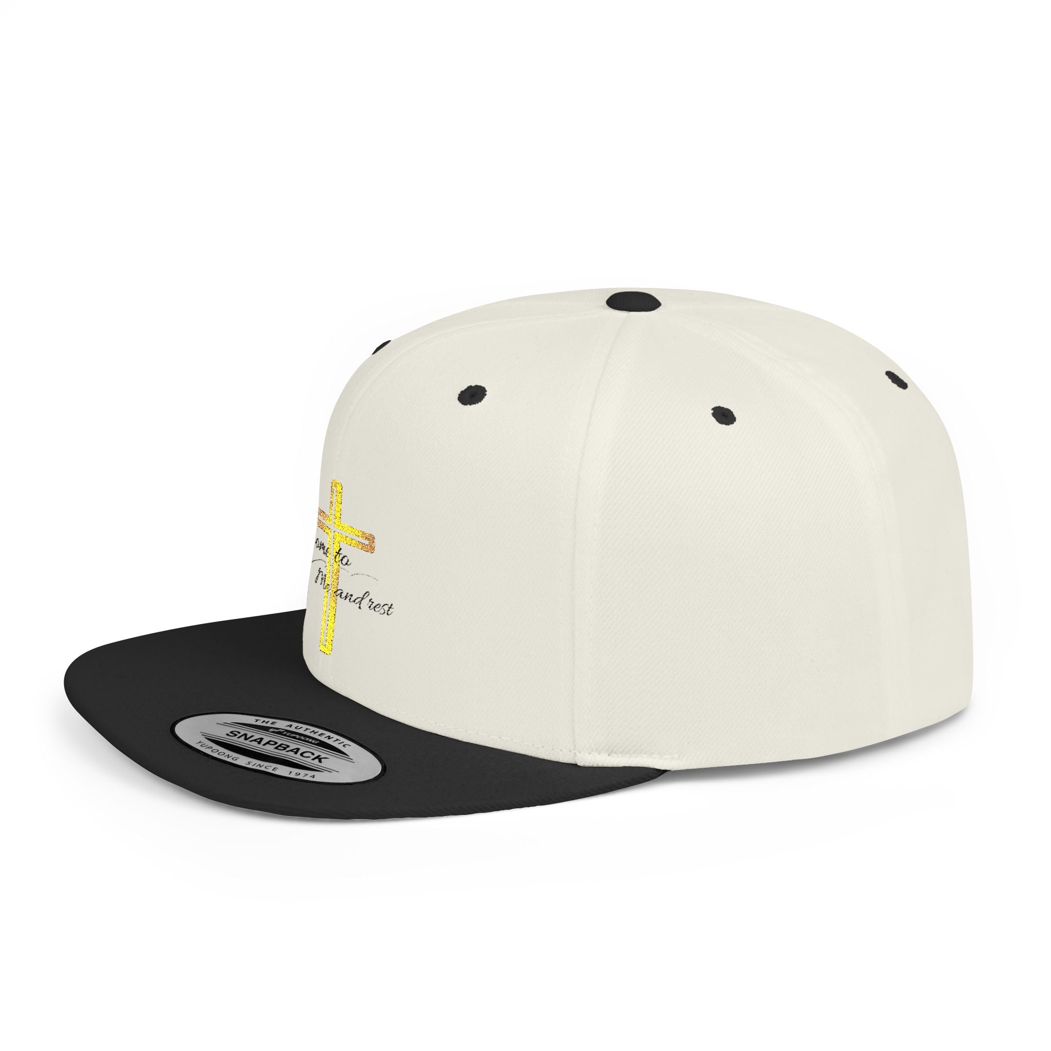 Embroidered Gold Cross Snapback Hat — 'Grace & Mercy' Christian Flat-Bill Cap