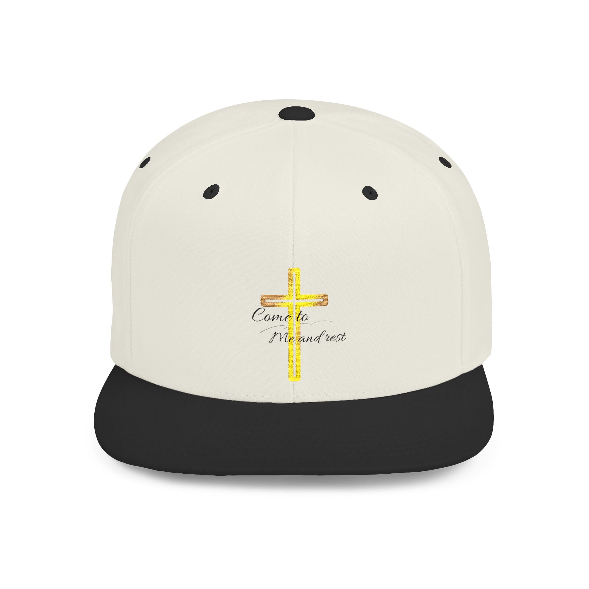Embroidered Gold Cross Snapback Hat — 'Grace & Mercy' Christian Flat-Bill Cap
