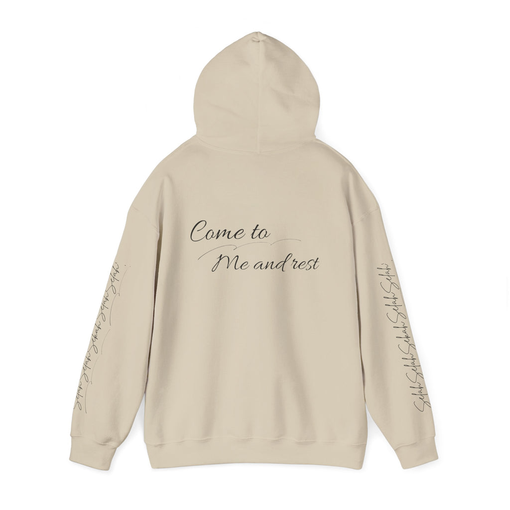 Come to Me and Rest Hoodie – Inspirational Script Religious Pullover