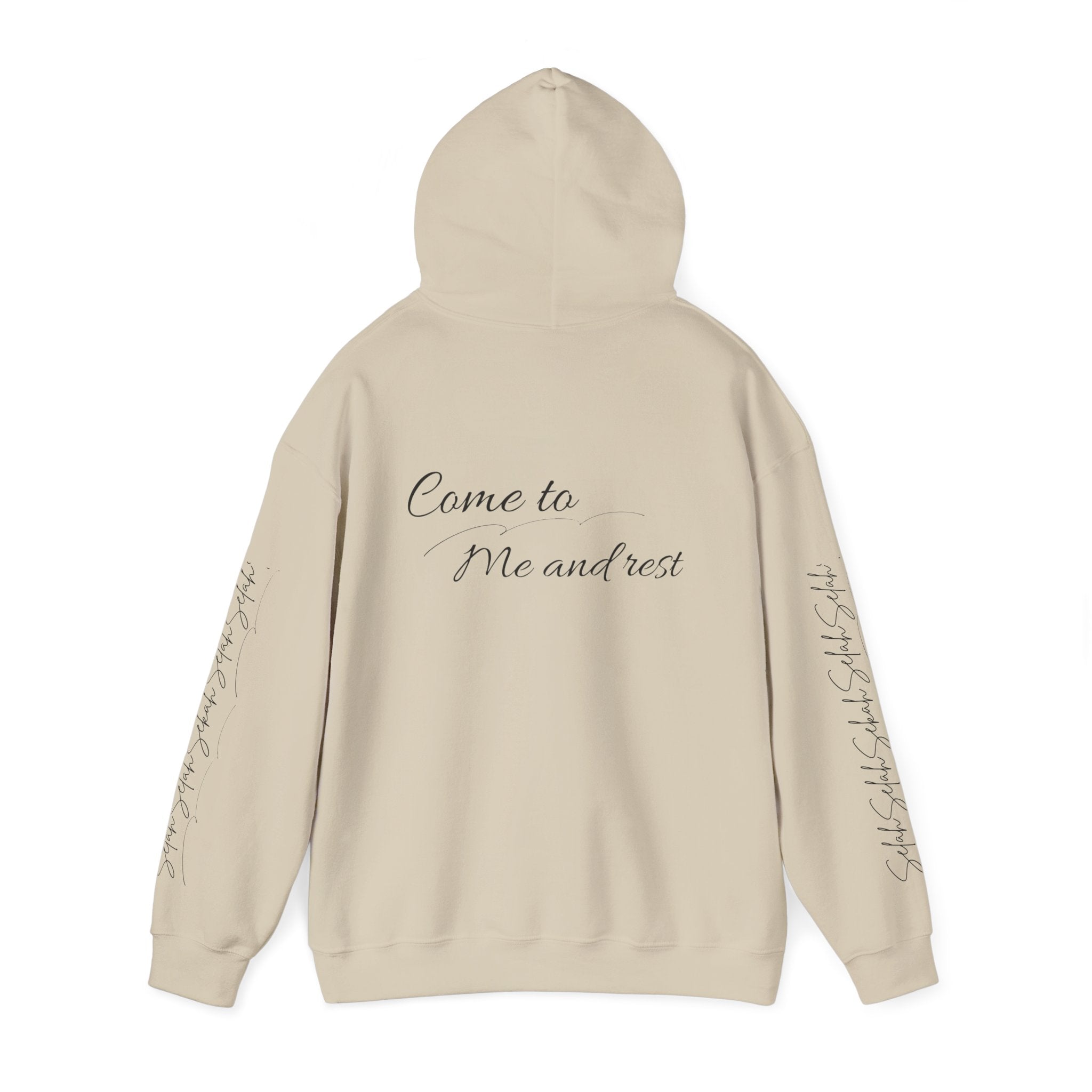 Come to Me and Rest Hoodie – Inspirational Script Religious Pullover